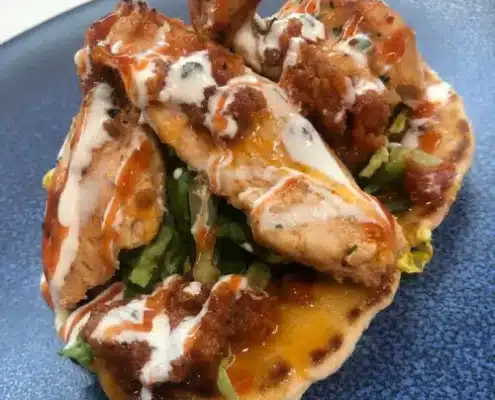 Hearty chicken fillet roll with chips