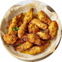 Crispy chicken goujons and wings