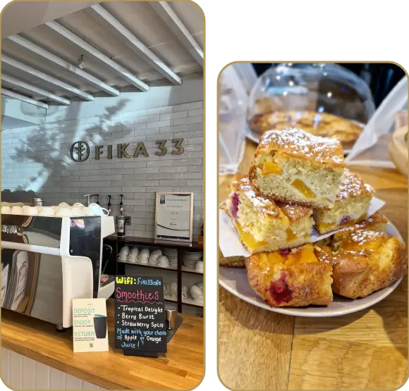 Sweet desserts served with coffee at Fika 33
